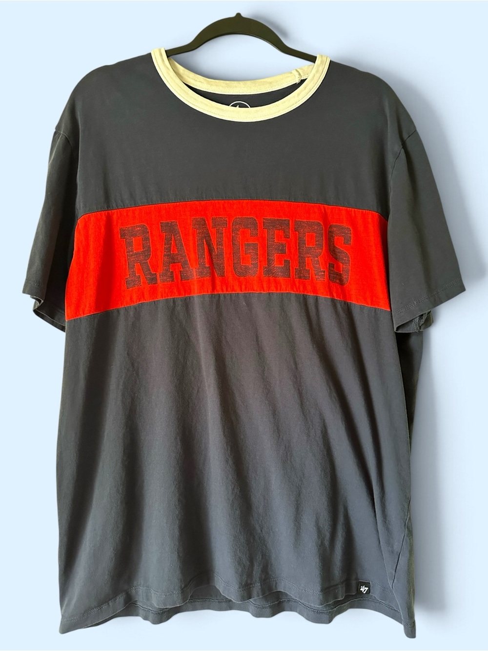 Rangers Graphic Crewneck T-Shirt - Navy with Red Chest Stripe